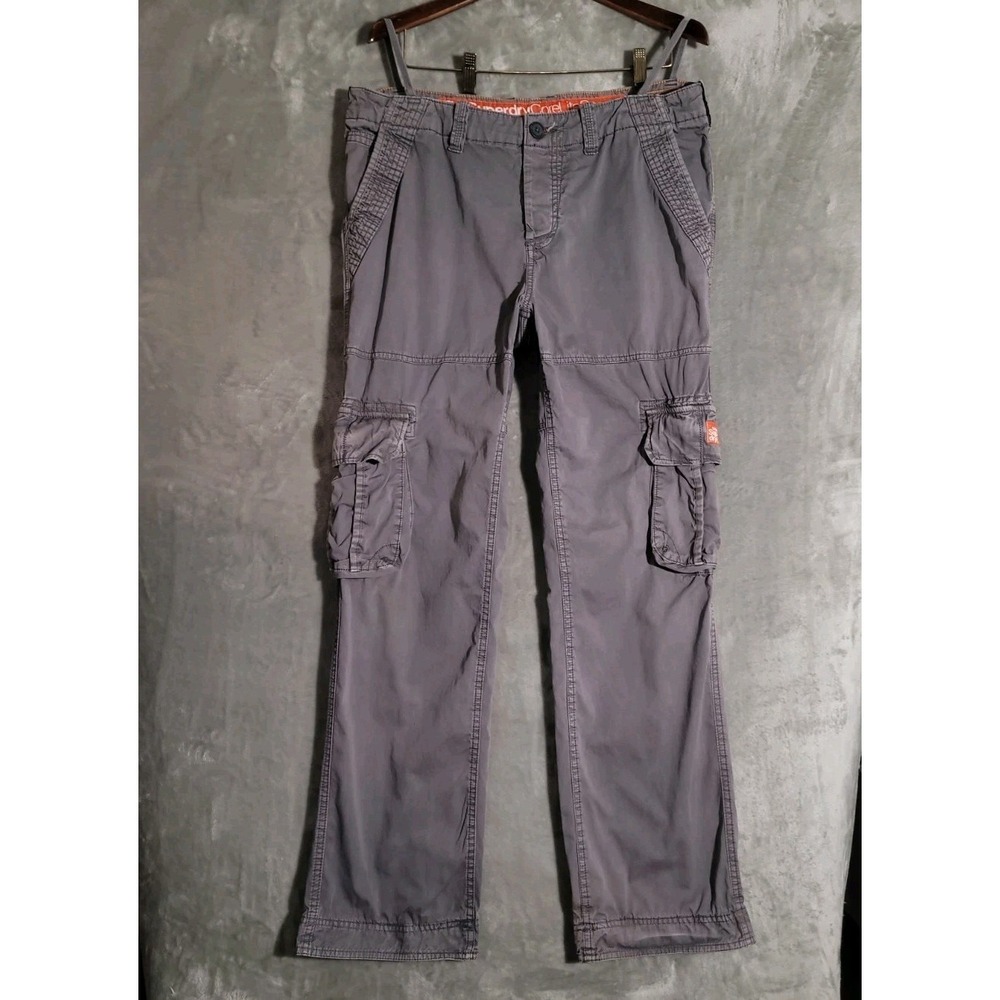 The Superdry CoreLite Cargo Pants Mens Sz XL Gray Canvas Adjustable Paratrooper